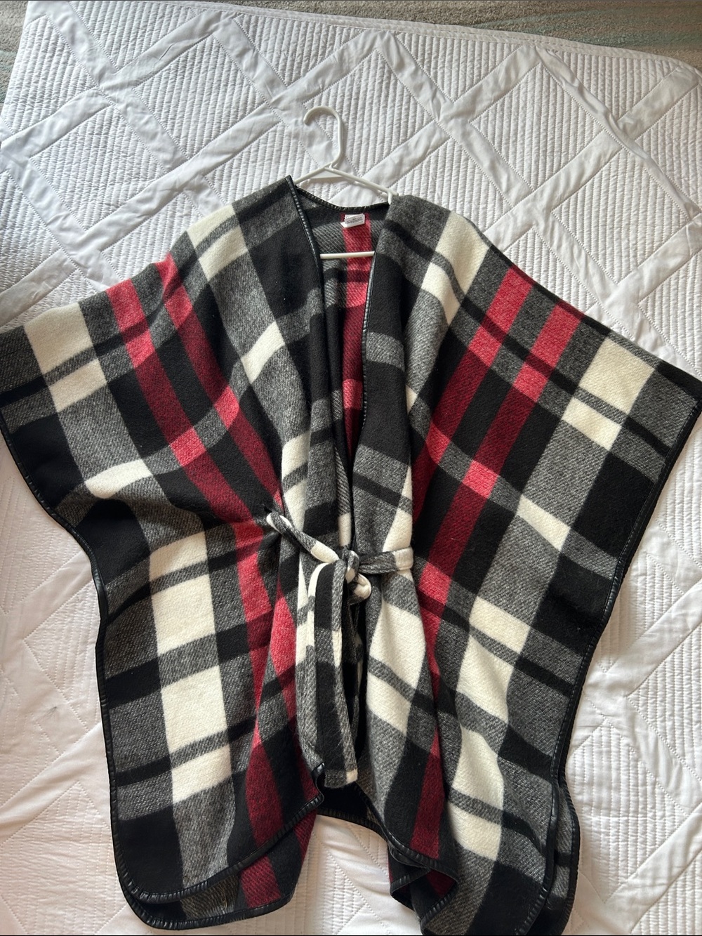 Women’s Plaid Knit Wrap Cape - Red, Black & Cream